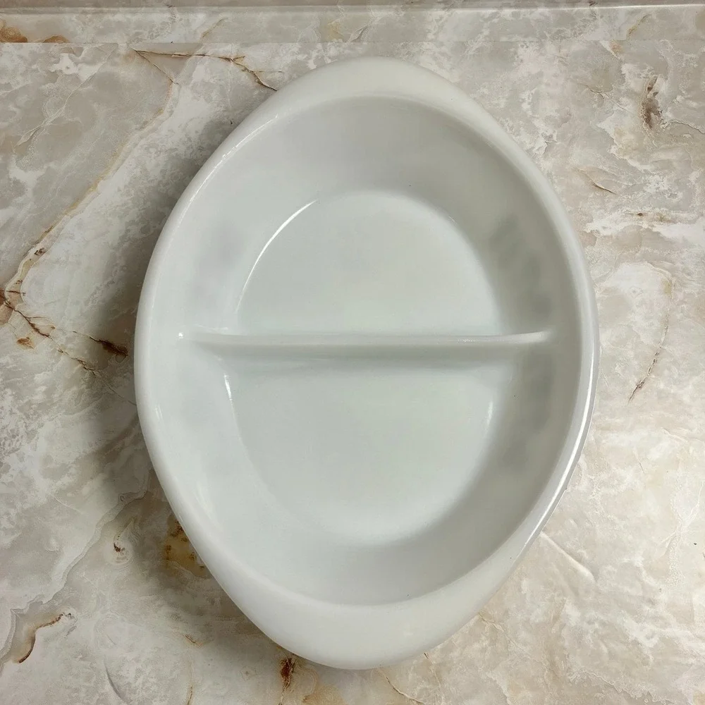 VTG Glasbake J2352 Brown Mushroom Oval Divided Milk Glass Casserole Serving Dish